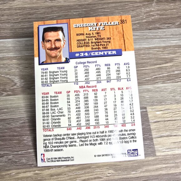 1994 Skybox Greg Kite Basketball Orlando Magic No 381 - Picture 1 of 2